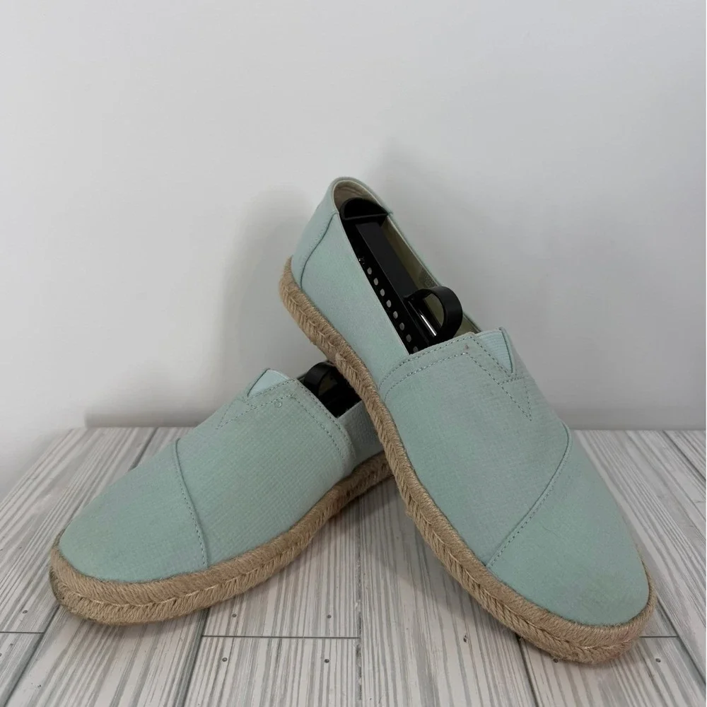 TOMS Alpargata Rope Espadrille Mint Green Textile Slip On Flats Womens Size 9.5